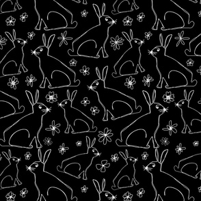 Year Of The Rabbit Easter Spring Minimalistic Line Art Black And White  2 Smaller Scale