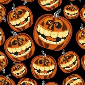 Smiling pumpkins with braces on their teeth 