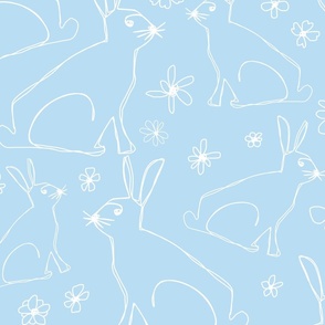 Year Of The Rabbit Easter Spring Minimalistic Line Art Light Blue And White