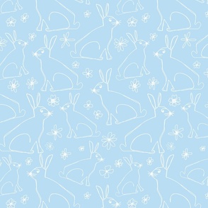  Year Of The Rabbit Easter Spring Minimalistic Line Art Light Blue And White Smaller Scale