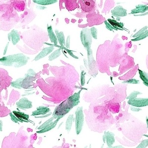 Verona flowers - watercolor pink floral - painted bloom for modern home decor nursery - loose flora b102-3