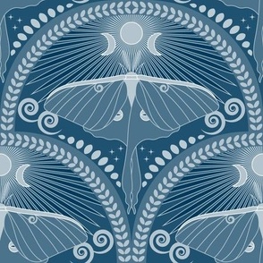 Nocturnal Luna Moth / Art Deco / Mystical Magical / Dark Moody / Prussian Blue / Medium