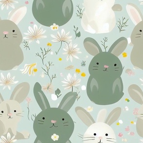 Cottagecore - Cute bunnies - soft green 