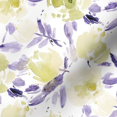 Verona flowers in mustard and purple shades - watercolor floral - painted bloom for modern home decor nursery - loose floral b102-5