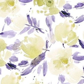 Verona flowers in mustard and purple shades - watercolor floral - painted bloom for modern home decor nursery - loose floral b102-5