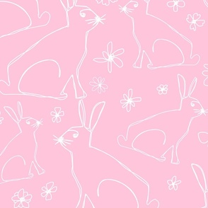 Year Of The Rabbit Easter Spring Minimalistic Line Art Pink And White