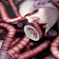11 biomechanical bioorganic female red woman cyborg robot android tentacles monsters cables wires cybernetics circuit board machine demons side profile aliens sci-fi science fiction futuristic flesh Halloween body horror scary horrifying morbid macabre sp