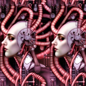 11 biomechanical bioorganic female red woman cyborg robot android tentacles monsters cables wires cybernetics circuit board machine demons side profile aliens sci-fi science fiction futuristic flesh Halloween body horror scary horrifying morbid macabre sp