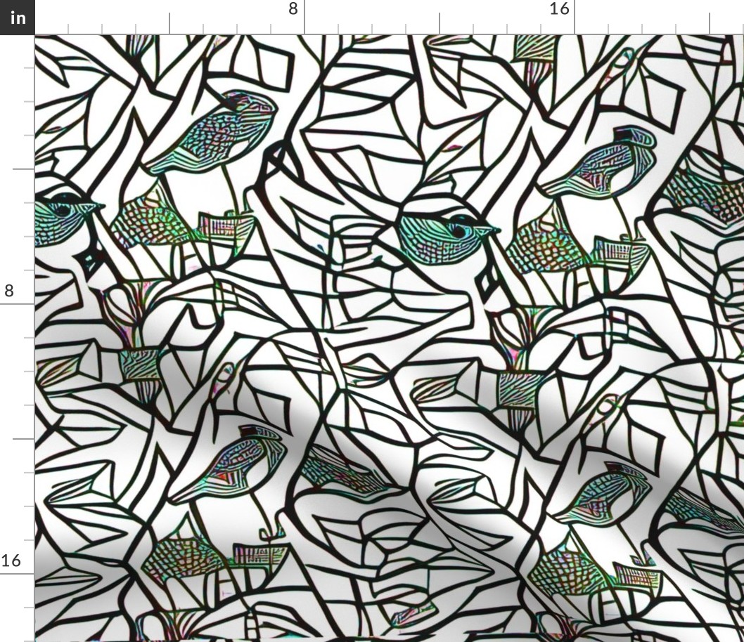 Green Jewel Abstract Geometric Birbs