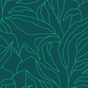 Large Abstract Botanical Line Leaves Dark Green