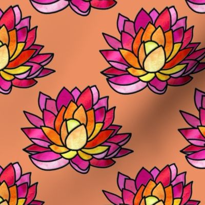 stained glass lotus flowers on peach | medium