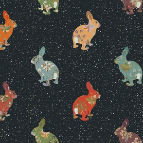 Floral patterned rabbits hopping the milky way