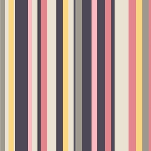 Pink, yellow, cream, charcoal grey stripes 