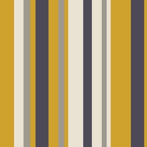 Mustard yellow, cream, grey and charcoal stripes