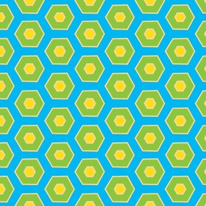 Teal green and yellow hexagons geometric patter