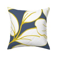 Hibiscus Dreams White and Yellow with Dk Blue-Grey Grander Scale
