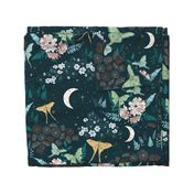 Moonlit Luna Moth Floral - Navy Blue - Jumbo Scale