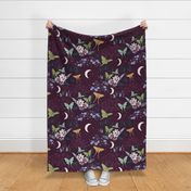 Moonlit Luna Moth Floral - Eggplant Purple - Jumbo Scale