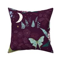 Moonlit Luna Moth Floral - Eggplant Purple - Jumbo Scale