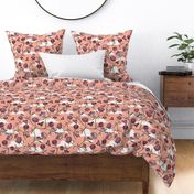 Butterflies and Peonies Floral - Coral Pink, Purple - Large Scale