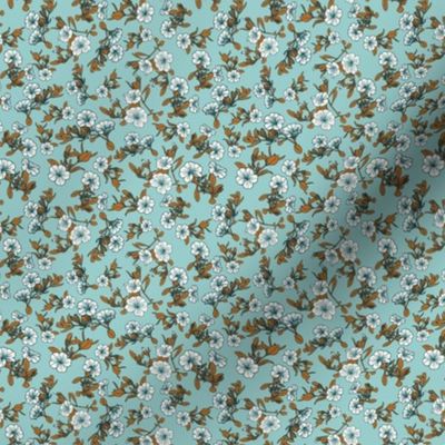 Scattered Floral - pastel teal, gold, cream - mini micro scale
