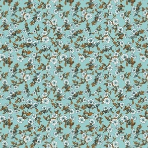 Scattered Floral - pastel teal, gold, cream - mini micro scale