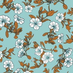 Scattered Floral - pastel teal, cream, gold - jumbo scale