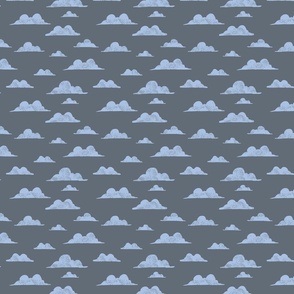 Fluffy Clouds - Gray, Periwinkle Blue - Small Scale