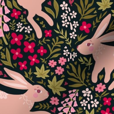 pink bunnies in the spring meadow