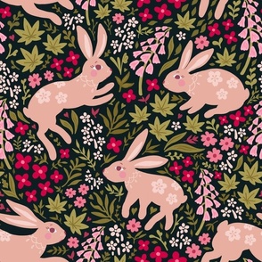 pink bunnies in the spring meadow