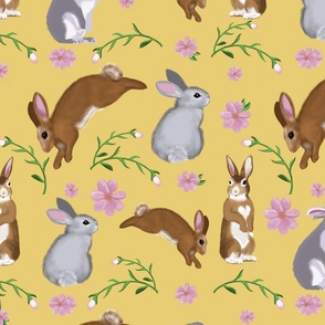 Bunnies and Blossoms  on Yellow