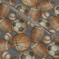 Be the Ball Sports Fabric- Baseball, Football, Soccer, Basketball on Gray Smaller Scale
