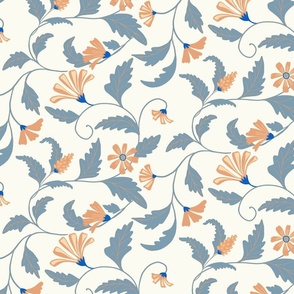 Indian floral peach and teal on cream medium scale