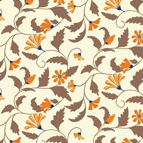 Indian floral on fall colors orange and browns
