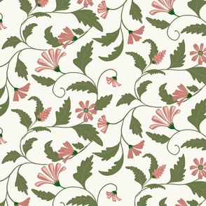 Indian floral pink on cream medium scale