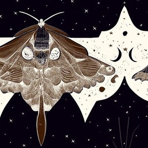 Moon Moth Hand Drawn Graphic - Brown & Black