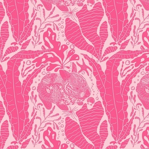 Under Sea Mermaid Bunnies Block Print (Large) - Pinks 