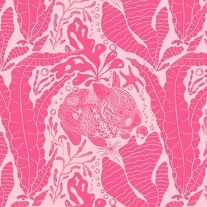 Under Sea Mermaid Bunnies Block Print (Medium) - Pinks 