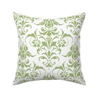 Joan Damask  ~ Celadon on White  