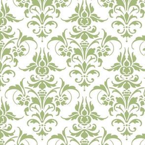 Joan Damask  ~ Celadon on White  