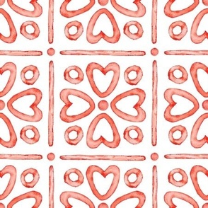 Tile with Hearts, Circls and Stripes in red color