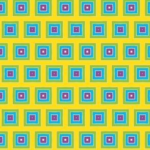 Yellow green teal purple squares geometric pattern