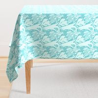 Under Sea Mermaid Bunnies Block Print (Medium) - Bright Aqua and Turquoise 