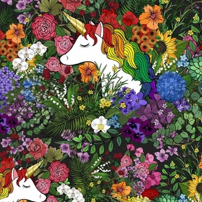 Unicorn in a Floral Rainbow Garden (large scale) 