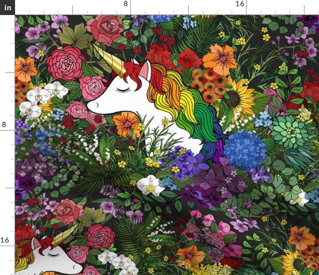 Unicorn in a Floral Rainbow Garden (large scale) 