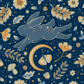 Lunar Rabbit Twilight | Blue and Gold | Bunny