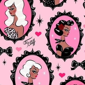  LARGE- Cameo Dolls on Pink Black Pinups