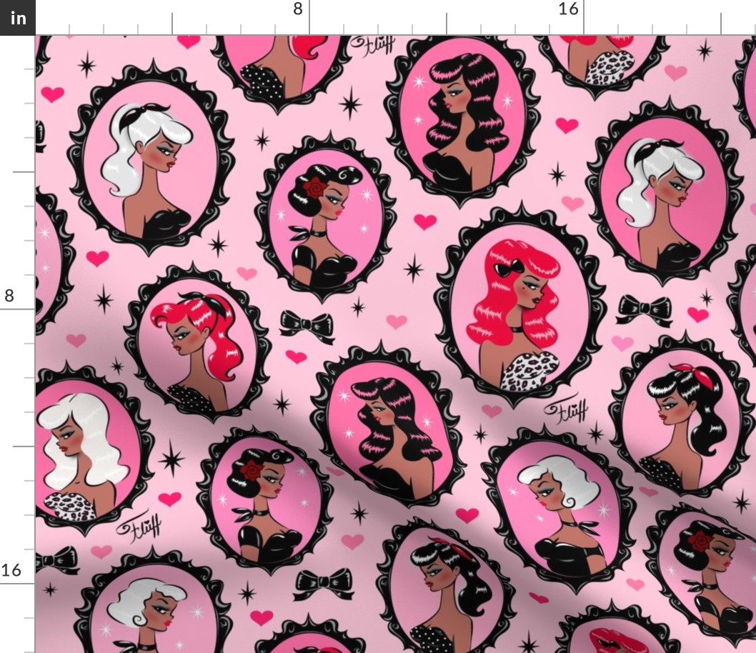  LARGE- Cameo Dolls on Pink Black Pinups