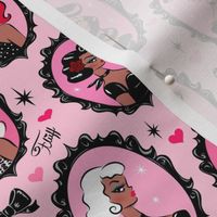MEDIUM- Cameo Dolls on Pink Black Pinups