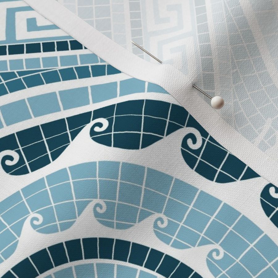 Ancient Greek Mosaic Tiles, Aegean Teal and White